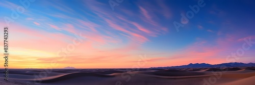 Panoramic Desert Landscape at Sunset with Starry Sky