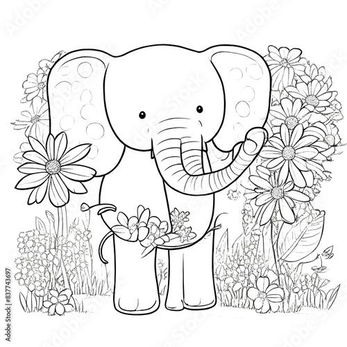 Hand-drawn cute elephant illustrations coloring pages for kids.
