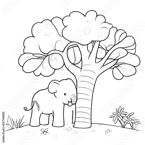 Hand-drawn cute elephant illustrations coloring pages for kids.