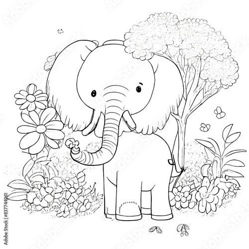 Hand-drawn cute elephant illustrations coloring pages for kids.