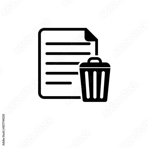 Delete File, Trash Paper Document Solid Flat Vector Icon Isolated on White Background.