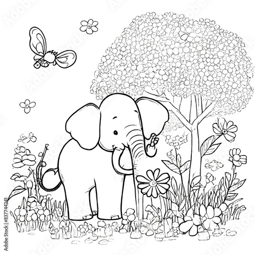 Hand-drawn cute elephant illustrations coloring pages for kids.