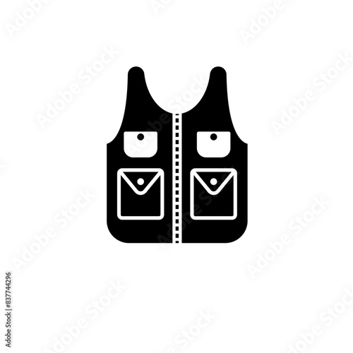 Unloading Fishing Vest, Waistcoat, Molle Solid Flat Vector Icon Isolated on White Background.