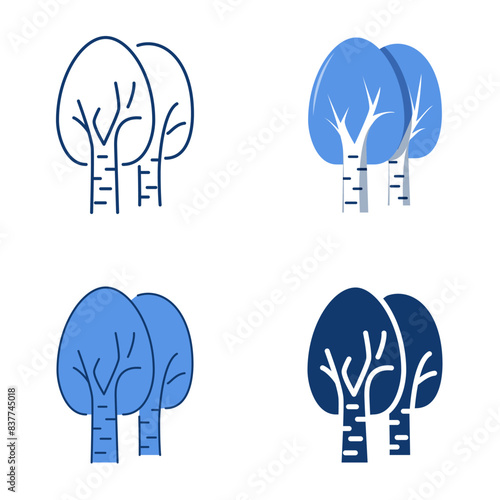 Birch trees icon set in flat and line style. Vector illustration. photo