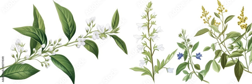 Elegant Botanical Illustration of Assorted Plants Elegant Botanical Illustration of Assorted Plants
