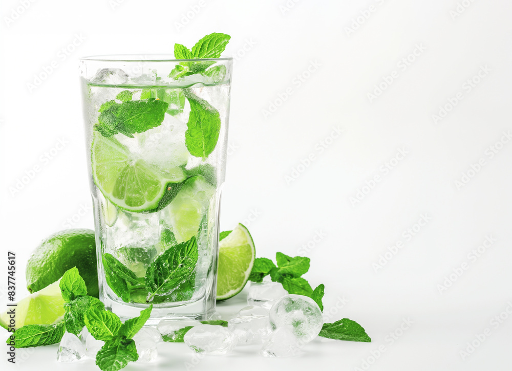 Summer drink mojito in a glass on a light background Summer drink mojito in a glass on a light background