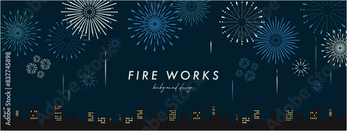 花火 花火大会 夏の風物詩  フレーム 背景 ベクターイラスト シンプル おしゃれ