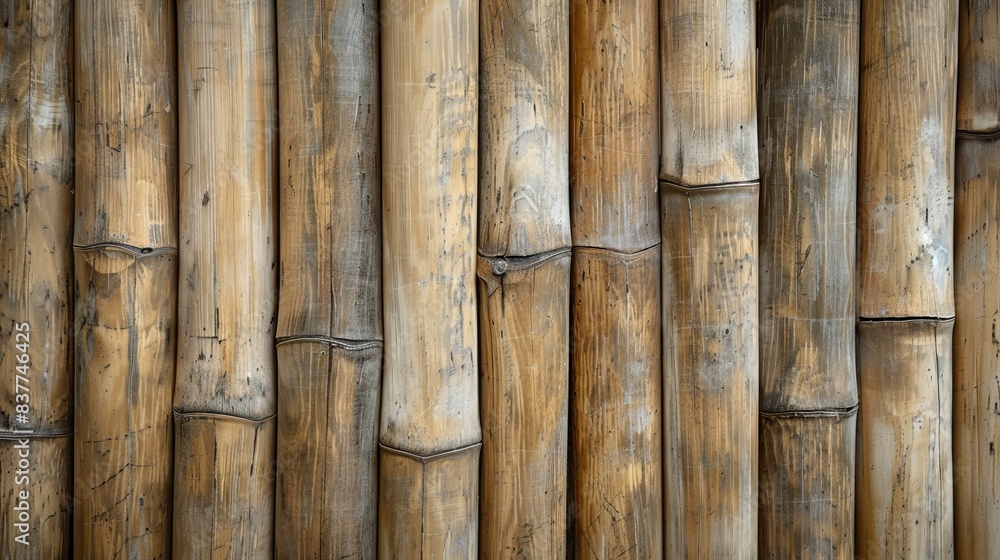 Close-up view of a natural bamboo wall with vertical brown stalks, showcasing texture and pattern, perfect for backgrounds and design elements. Close-up view of a natural bamboo wall with vertical brown stalks, showcasing texture and pattern, perfect for backgrounds and design elements.