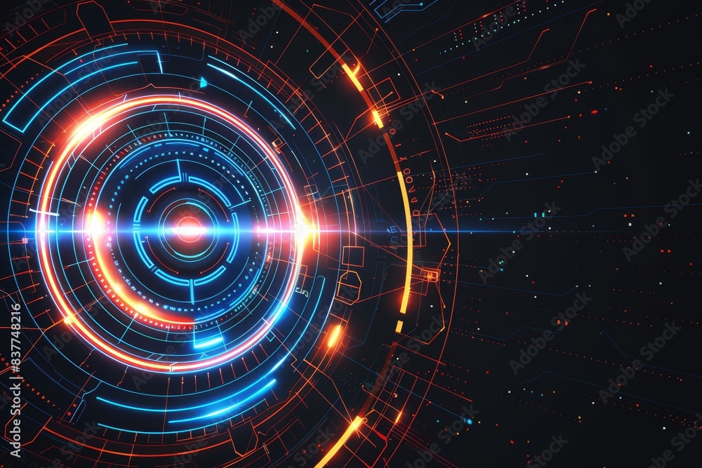 Brightly glowing futuristic digital interface with vibrant blue and orange hues, showcasing a high-tech cybernetic design. Brightly glowing futuristic digital interface with vibrant blue and orange hues, showcasing a high-tech cybernetic design.