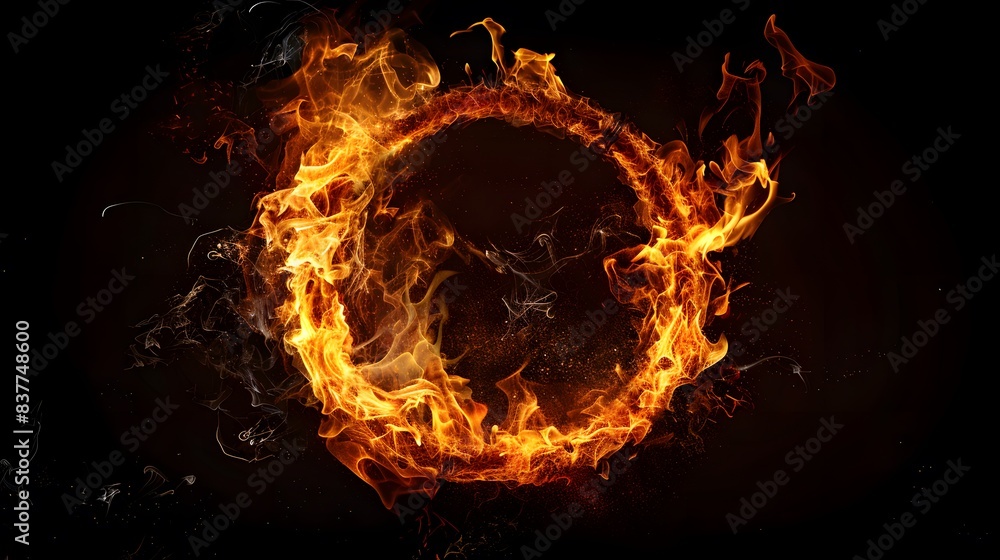Fototapeta premium a ring of fire and flames on a dark background