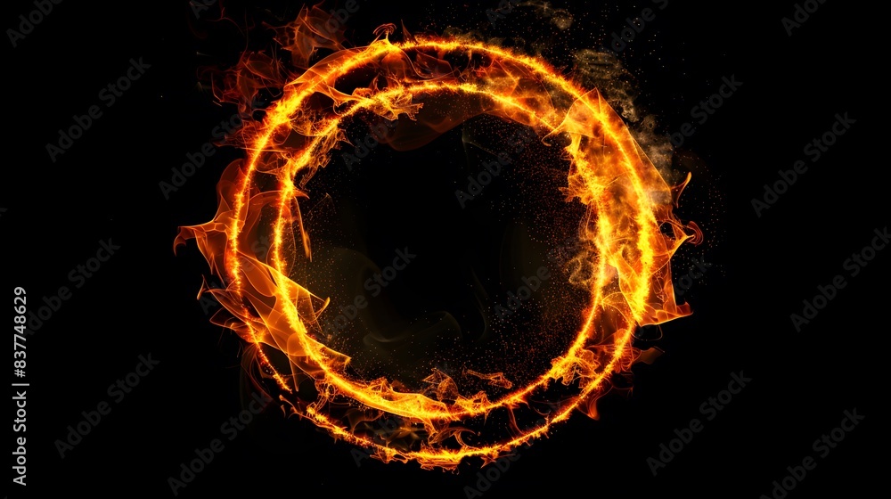 Fototapeta premium a ring of fire and flames on a dark background