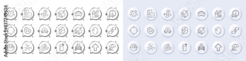 Vitamin e, Chemical hazard and Salad line icons. White pin 3d buttons, chat bubbles icons. Pack of Eu close borders, Fast food, Bacteria icon. Insomnia, Click hands, Charging parking pictogram. Vector