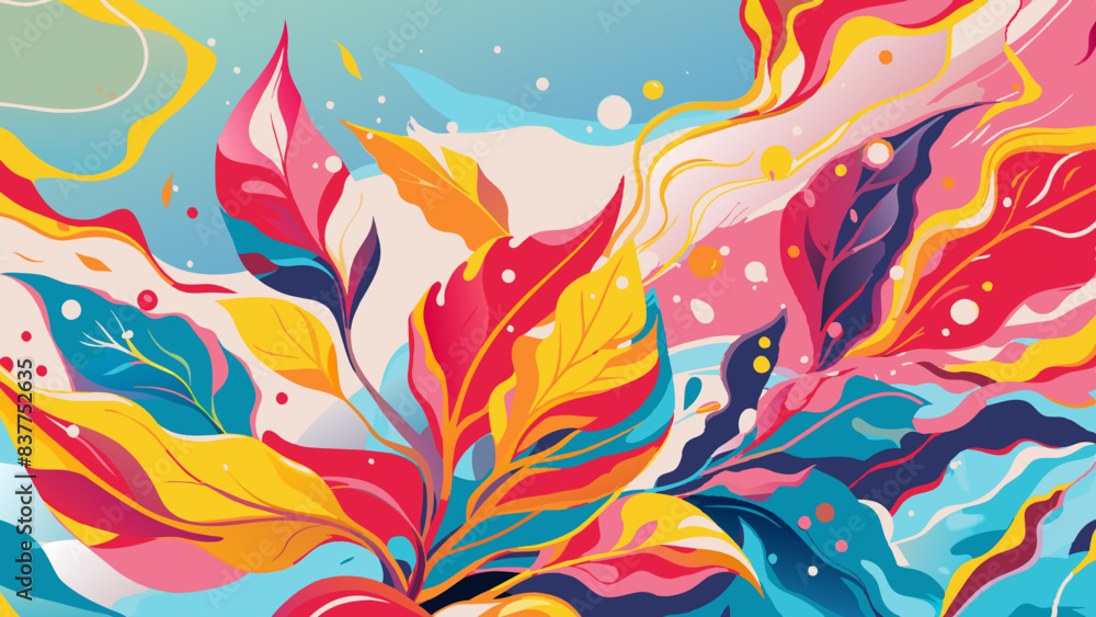 Vibrant Abstract Botanical Art with Colorful Foliage and Fluid Shapes Vibrant Abstract Botanical Art with Colorful Foliage and Fluid Shapes
