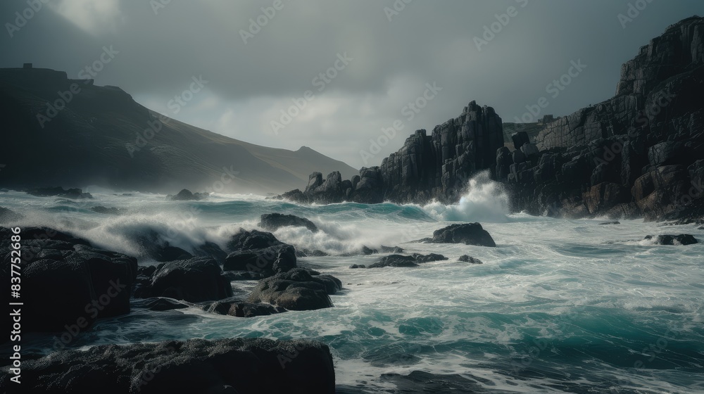 Fototapeta premium Dramatic Coastal Waves Crashing on Rocks