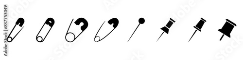 Pin icon vector set. Barrette illustration sign collection. Safety Pin symbol or logo.