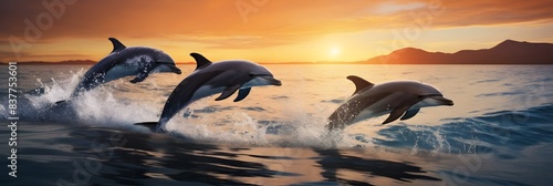 Joyful Dolphins Leaping at Sunset in the Ocean