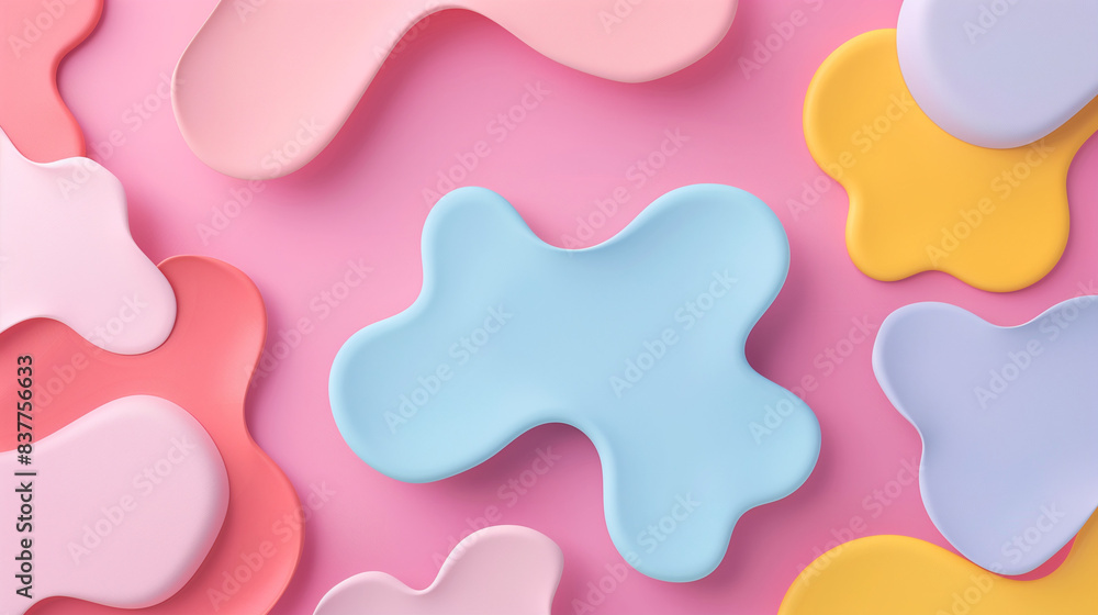 Abstract Pastel Colored Shapes on Pink Background Abstract Pastel Colored Shapes on Pink Background