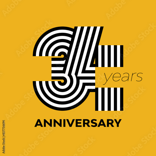 34 years retro anniversary vector template template design illustration