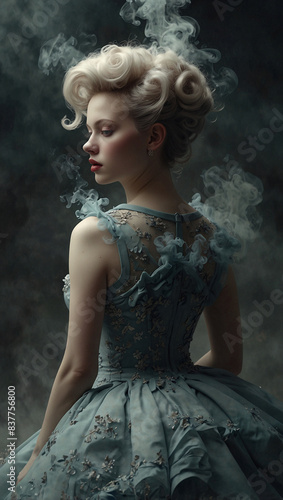 Elegant Woman in Vintage Dress with Smoky Background © SamMelk