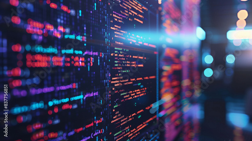 Colorful Computer Code Displayed on Monitor Screen in Dark Room