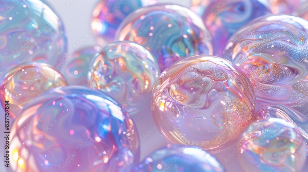 A cluster of iridescent soap bubbles resting on a white background, showcasing the delicate colors and patterns within each bubble. A cluster of iridescent soap bubbles resting on a white background, showcasing the delicate colors and patterns within each bubble.