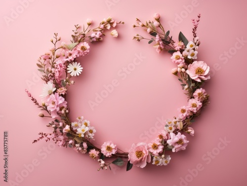Delicate Flower Wreath on Pink Background