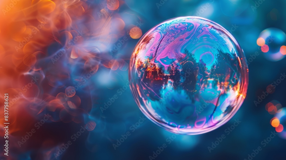 A macro shot of a single soap bubble, showcasing the intricate patterns and colors on its surface. A macro shot of a single soap bubble, showcasing the intricate patterns and colors on its surface.