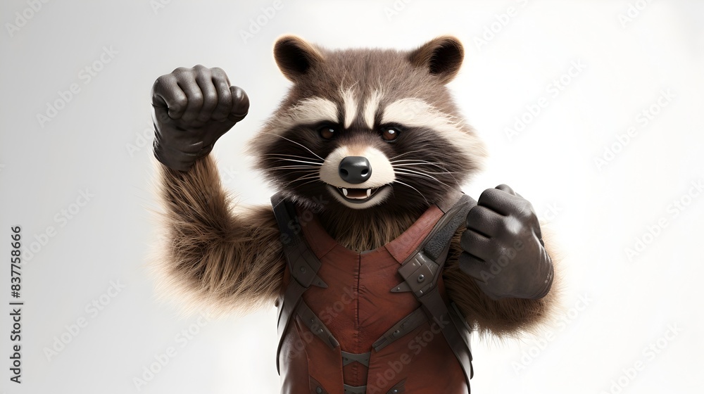 Powerful Anthropomorphic Muscular Raccoon in Dynamic Fighting Pose on ...