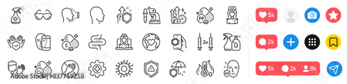 Niacin, Shield and Dont touch line icons pack. Social media icons. Medicine, Difficult stress, Umbrella web icon. Donation, Coronavirus vaccine, Coronavirus pictogram. Vector