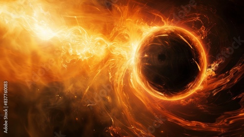 A black hole is shown in a fiery explosion, AI