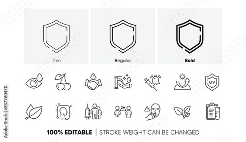 Medical analyzes, Dont handshake and Head line icons. Pack of Vaccine announcement, Social distancing, Medical vaccination icon. Shield, Eye drops, Uv protection pictogram. Washing hands. Vector