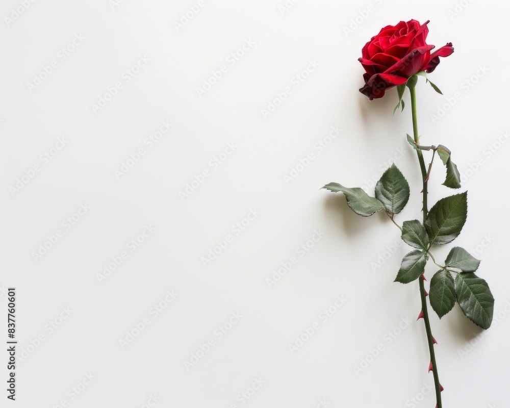 Fototapeta premium Single red rose on white background.