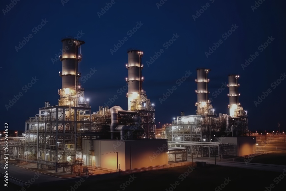 Fototapeta premium Illuminated Industrial Plant at Night