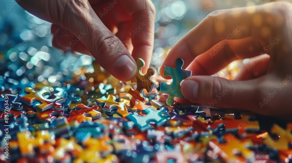 Hands putting together a jigsaw puzzle Hands putting together a jigsaw puzzle