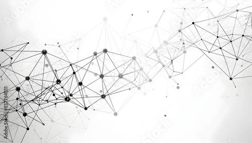 Abstract black and white network background with connecting dots in the style of low poly on isolated white backdrop, flat lay 