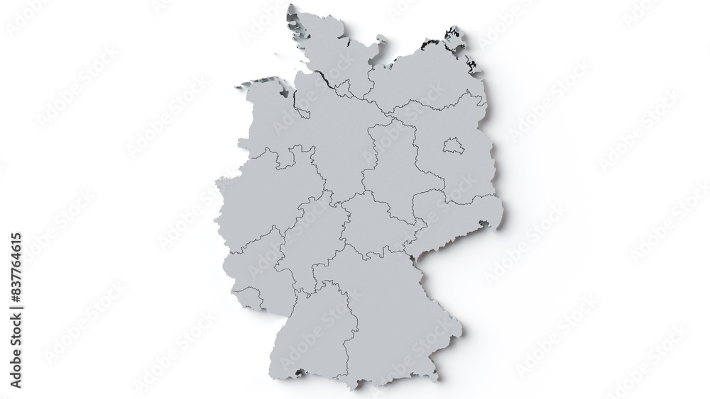 3D Rendering of Germany Map with state borders 3D Rendering of Germany Map with state borders