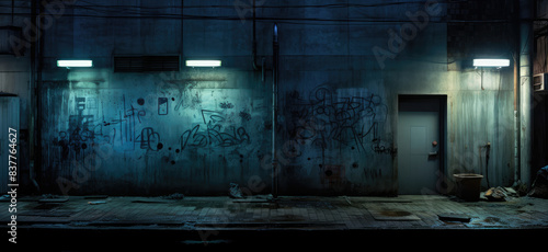 Dark Urban Alleyway at Night with Graffiti
