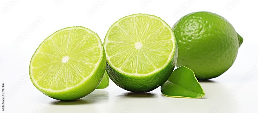Fresh lime and dried lime displayed on a white background with copy space image. Fresh lime and dried lime displayed on a white background with copy space image.