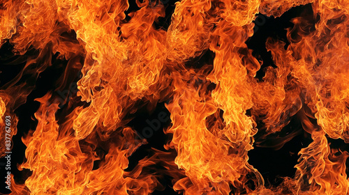 Background and texture of fire flames on a dark background.