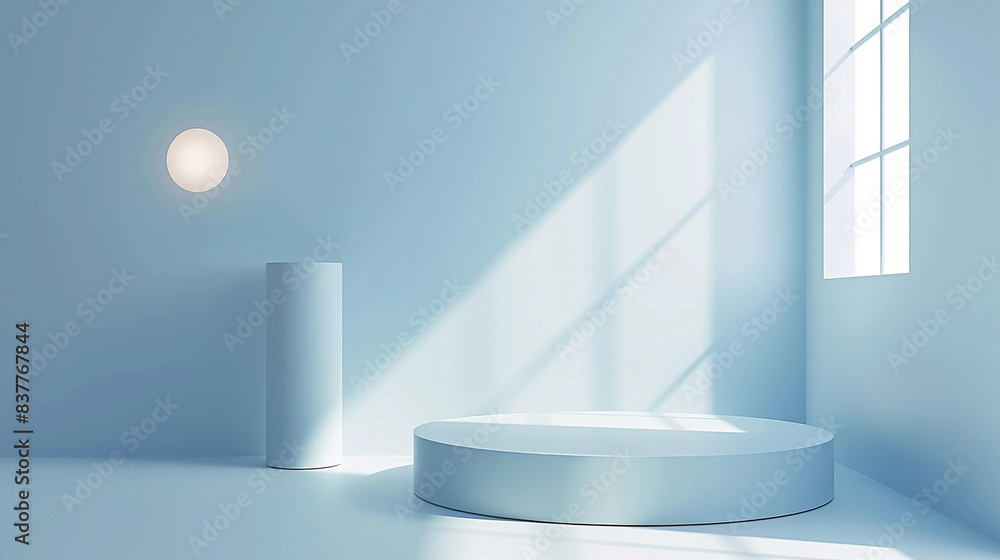 abstract white and blur round corner cube platform podium with sunlight abstract white and blur round corner cube platform podium with sunlight