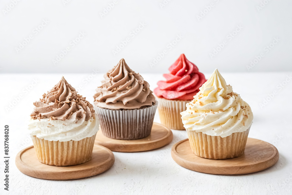 Four Cupcakes on Wooden Coasters Four Cupcakes on Wooden Coasters