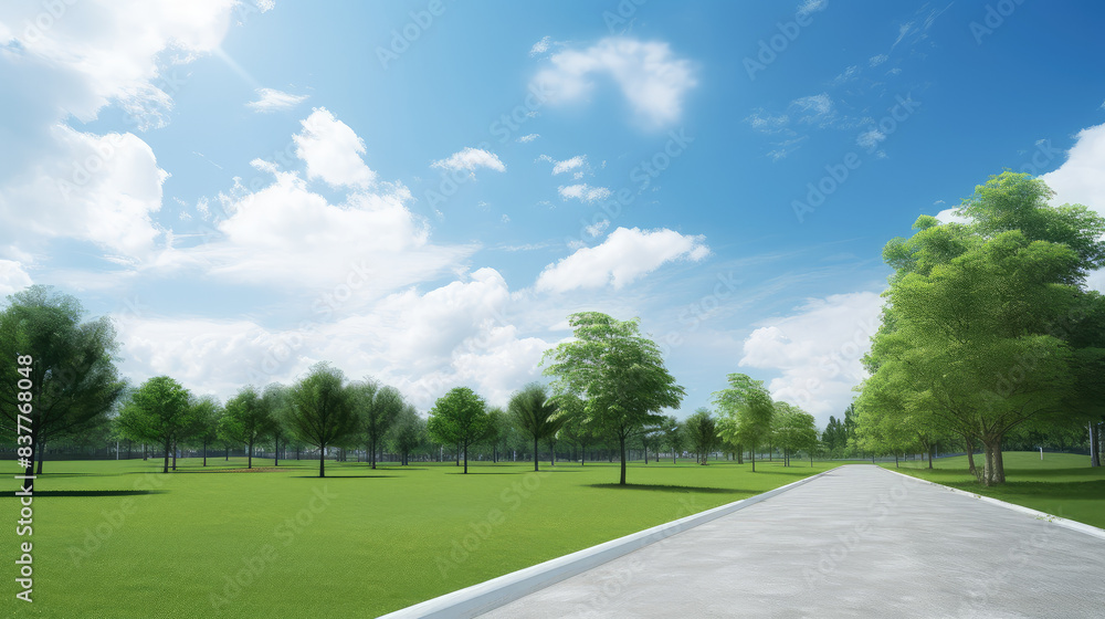 Naklejka premium Serene Park Pathway on a Sunny Day