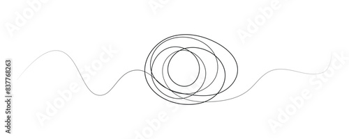 Insane messy line.Set of messy clew symbols connected between them line of symbols with scribbled round element, Freehand drawing. Black and white abstract scribbles, chaos doodles with background.