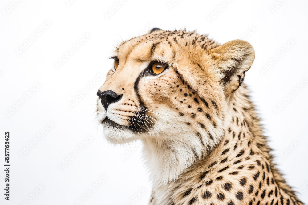 Fototapeta premium Close-up of a cheetah's face against a white background