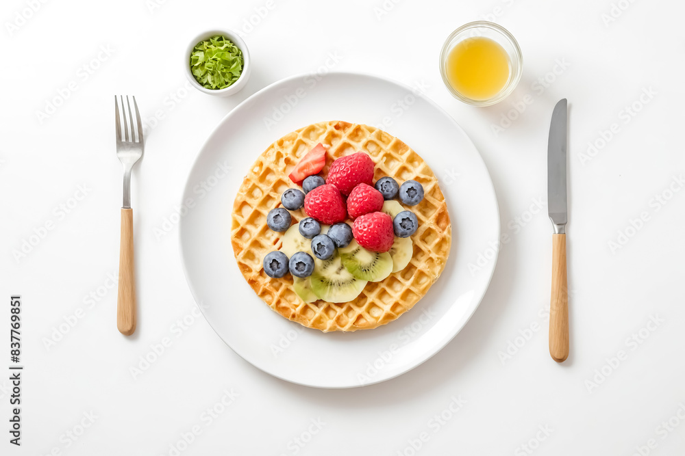 Waffle with Fruit and a Glass of Juice Waffle with Fruit and a Glass of Juice