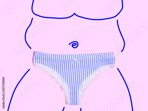 Blue striped underwear on human body drawing over pink background photo