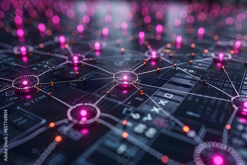 Futuristic Network of Connected Nodes on Digital Grid - Technology, Data, Cybersecurity Concept