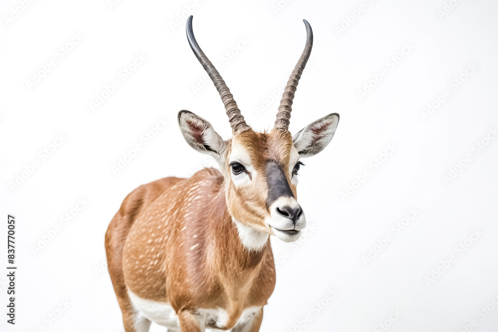 Close-up of a graceful antelope with long horns, white background Close-up of a graceful antelope with long horns, white background
