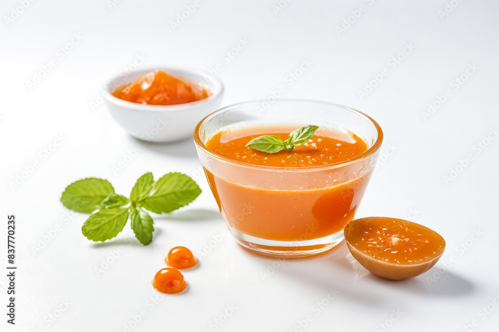 Glass of Orange Juice with Fresh Mint and Fruit Pulp Glass of Orange Juice with Fresh Mint and Fruit Pulp