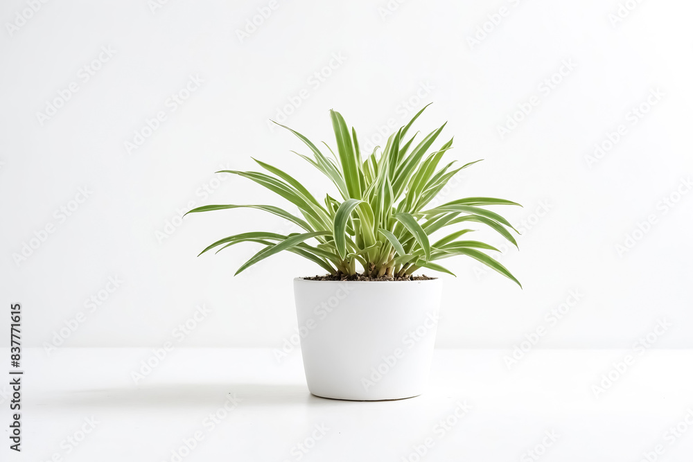 Spider Plant in White Pot on White Background Spider Plant in White Pot on White Background